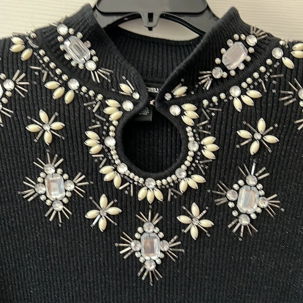 Womens Lauren Michele Top black sparkly with beautiful neck decor size XL - Picture 2 of 4